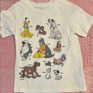 Disney White Graphic Dog T-Shirt with Colorful Cartoon Characters